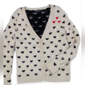 POL Women’s Fur Heart, Cream, Tan, Black, Red Sweater Cardigan